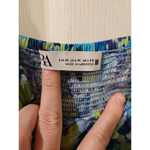 ZARA Floral Midi Sundress Medium Blue Yellow‎ Sleeveless A-Line Smocked Summer - Picture 4 of 7